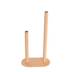 Asymmetrical Two Tube Metal Vase Peach Fuzz (15x8x28cmH)