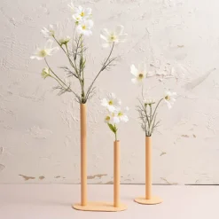 Asymmetrical Two Tube Metal Vase Peach Fuzz (15x8x28cmH)