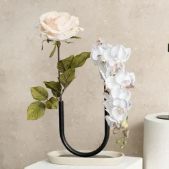 Asymmetrical U Shape Metal Tube Vase Black (18x8x28cmH)