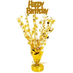 Balloon Weight Bursting Star Happy Bday Gold (35cmH)