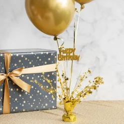 Balloon Weight Bursting Star Happy Bday Gold (35cmH)