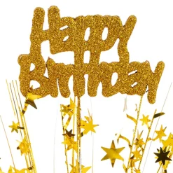 Balloon Weight Bursting Star Happy Bday Gold (35cmH)