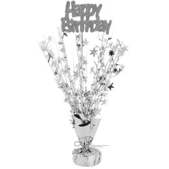 Balloon Weight Bursting Star Happy Bday Silver (35cmH)