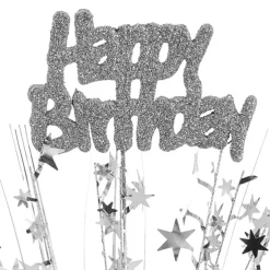 Balloon Weight Bursting Star Happy Bday Silver (35cmH)