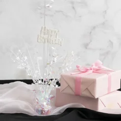 Balloon Weight Bursting Star Happy Bday Iridescent (35cmH)