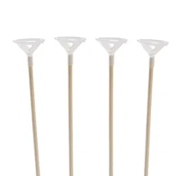 Bamboo Balloon Stick & PLA Cup Pack 25 White (40cmH)
