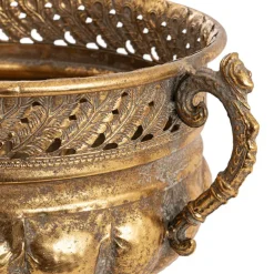Baroque Metal Urn w Handle Brushed Gold (37.5x28.5x27cm)