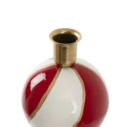 Bauble Design Taper Candle Holder Red & White (13x32cmH)
