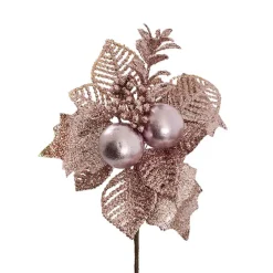 Bauble Leaf Christmas Picks Pack 4 Pink (20cmH)