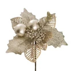 Bauble Leaf Christmas Picks Pack 4 Champagne (20cmH)