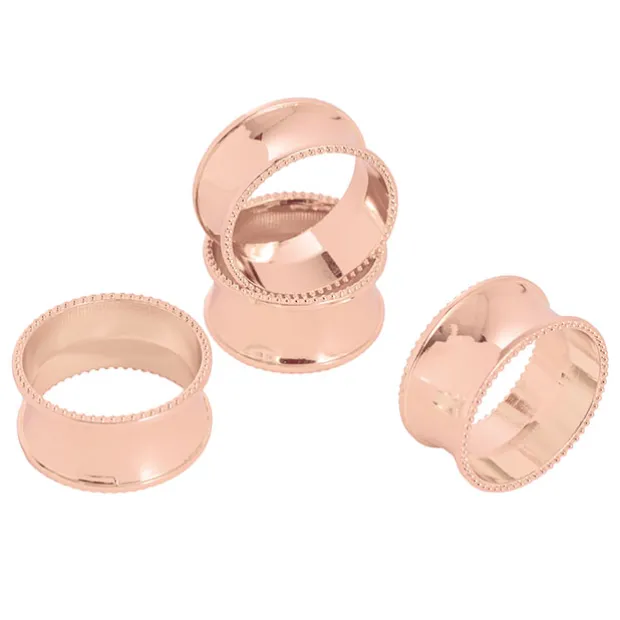 Beaded Edge Napkin Ring Pack 4 Rose Gold (4.5cmD)