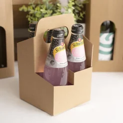 Beer Caddy Holder 4 Bottles Kraft Brown (12x12x22cmH)