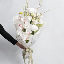 Bella Real Touch Rose Bud White (60cmH)