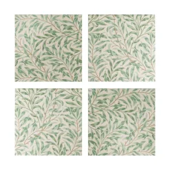 Botanical Square Ceramic Coaster Pack 4 Green (10x10x3.4cm)