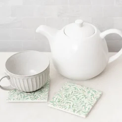 Botanical Square Ceramic Coaster Pack 4 Green (10x10x3.4cm)