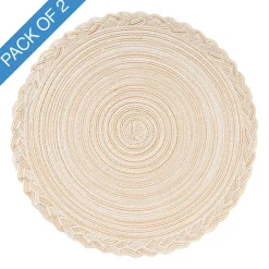 Braided Edge Table Placemat Set 2 Round Cream (38cmD)