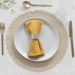 Braided Edge Table Placemat Set 2 Round Cream (38cmD)