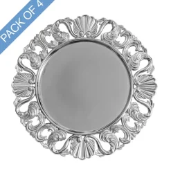 Brocade Pattern Edge Charger Plate Pack 4 Silver (32.5cmD)