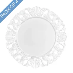 Brocade Pattern Edge Charger Plate Pack 4 White (32.5cmD)