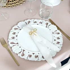 Brocade Pattern Edge Charger Plate Pack 4 White (32.5cmD)