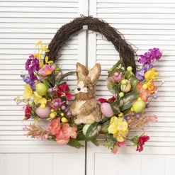 Bunny Egg Floral Rattan Wreath Multi Colour (45.5cmD)