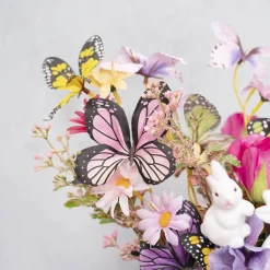 Butterfly & Mixed Flower Bunch Pink & Purple (41cmH)