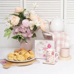 Butterfly Rose Mug Spoon Coaster Gift Set Soft Pink (320mL)