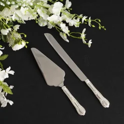 Cake Knife Set Vintage Look Silver (23Wx318mmL & 70Wx270mmL)