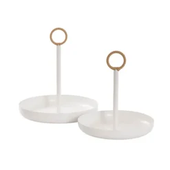 Cake Plate w Handle Metal Set 2 White (25cmD & 29cmD)