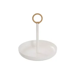 Cake Plate w Handle Metal Set 2 White (25cmD & 29cmD)