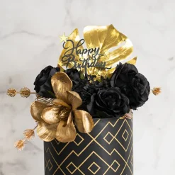 Cake Topper Happy Birthday Stars Acrylic Black (11cmWx13cmH)