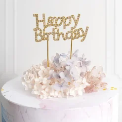 Cake Topper Happy Birthday Rhinestone Gold (9.5cmWx16cmH)