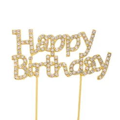 Cake Topper Happy Birthday Rhinestone Gold (9.5cmWx16cmH)