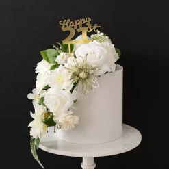 Cake Topper Happy 21st Acrylic Gold (11cmWx15cmH)