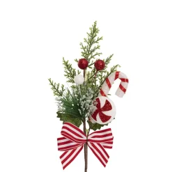 Candy Cane & Snow Pine Pick Red (35cmH)