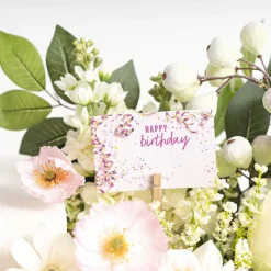 Cards White Birthday Streamers Pink (10x6.5cmH) Pk 50