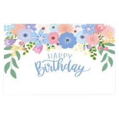 Cards White Happy Birthday Blue Flowers (10x6.5cmH) Pack 50