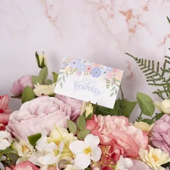 Cards White Happy Birthday Blue Flowers (10x6.5cmH) Pack 50