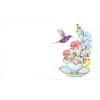 Cards White Hummingbird & TeaCup Flowers (10x6.5cmH) Pack 50