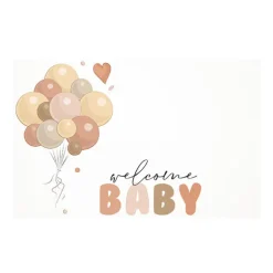 Cards White Welcome Baby with Balloons (10x6.5cmH) Pk 50
