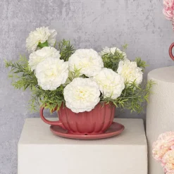 Carnation Ruffle Stem White (9cmDx42cmH)