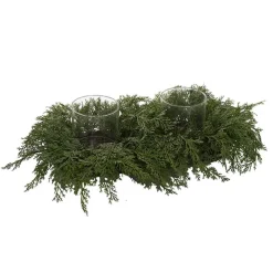 Cedar Pine 2 Head Pillar Candle Holder Green (60x32x14cmH)