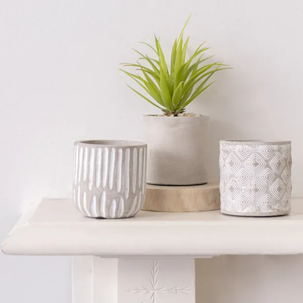 Cement A Diamond Pattern Cylinder Pot 8x8x8cmH