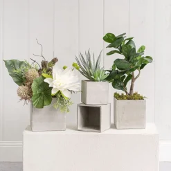 Cement Floral Cube Grey (12x12cmH)