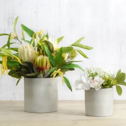 Cement Floral Cylinder Grey (18Dx18cmH)