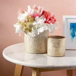 Cement Viola Cylinder Pot Gold (10Dx10cmH)