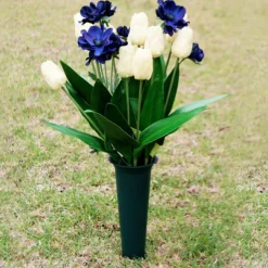 Cemetery Memorial Flower Vase with Spike Green (10Dx33cmH)
