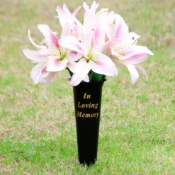 Cemetery Memorial Spike Vase "Loving Memory" BLK (10Dx33cmH)