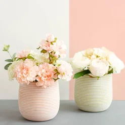 Ceramic Belly Ribbed Rnd Pot Asparagus Green (15.5x15.5cmH)