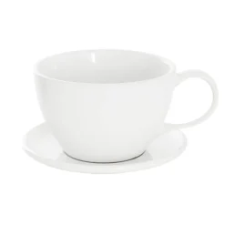 Ceramic Cappuccino Pot & Plate Gloss White (17Dx12cmH)